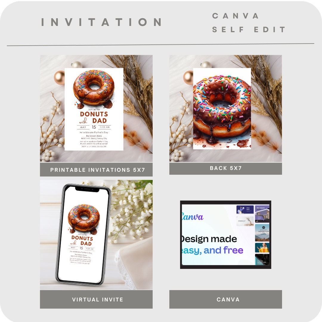 Editable Donuts With Dad Invitation Template, Father's Day Donut Invite ...