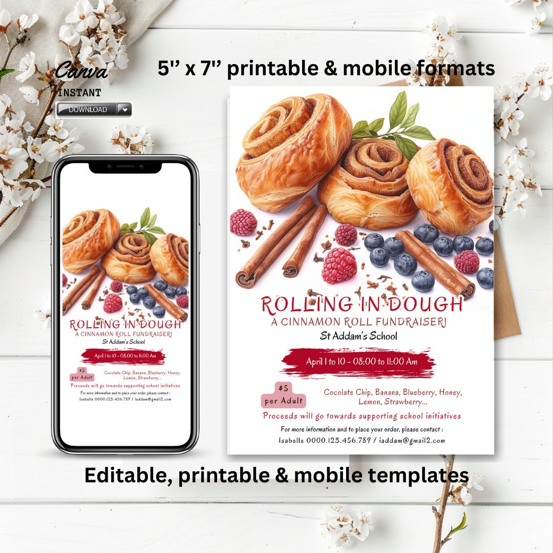 Editable Cinnamon Roll Fundraiser Flyer, School Event Invite, Charity ...