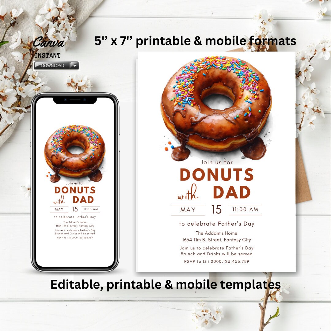 Editable Donuts With Dad Invitation Template, Father's Day Donut Invite ...