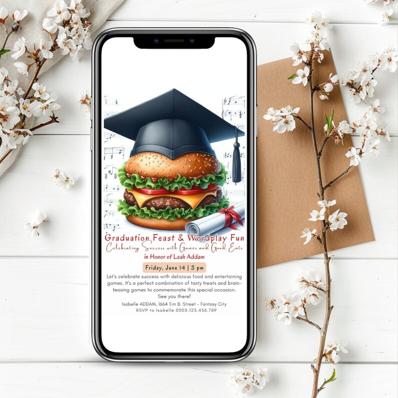 Grad Lunch Invite Editable Graduation Party Invitation Template, Hamburger BBQ Bash ...