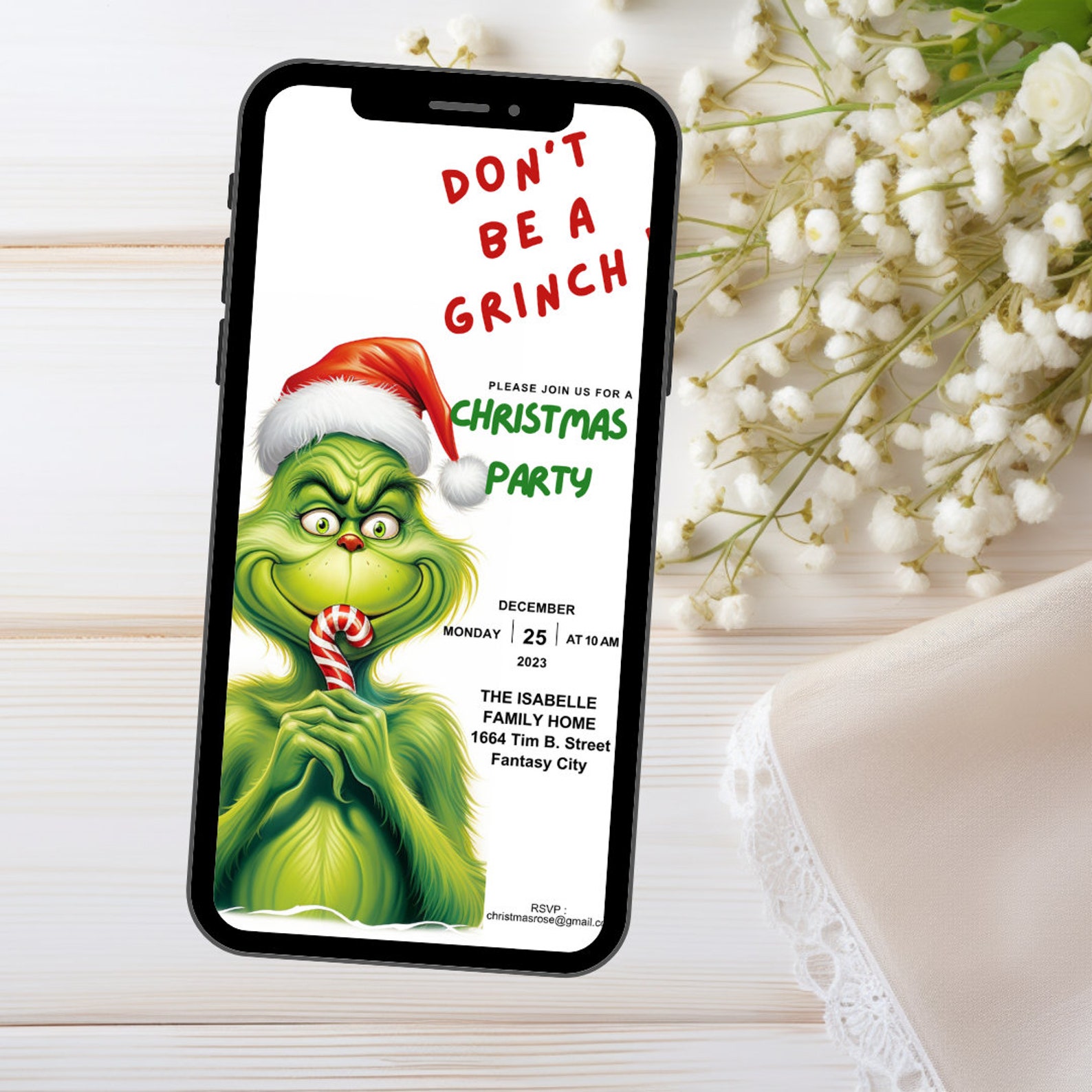 Don't Be a Grinch, Christmas Party Invitation, Christmas Invitate ...