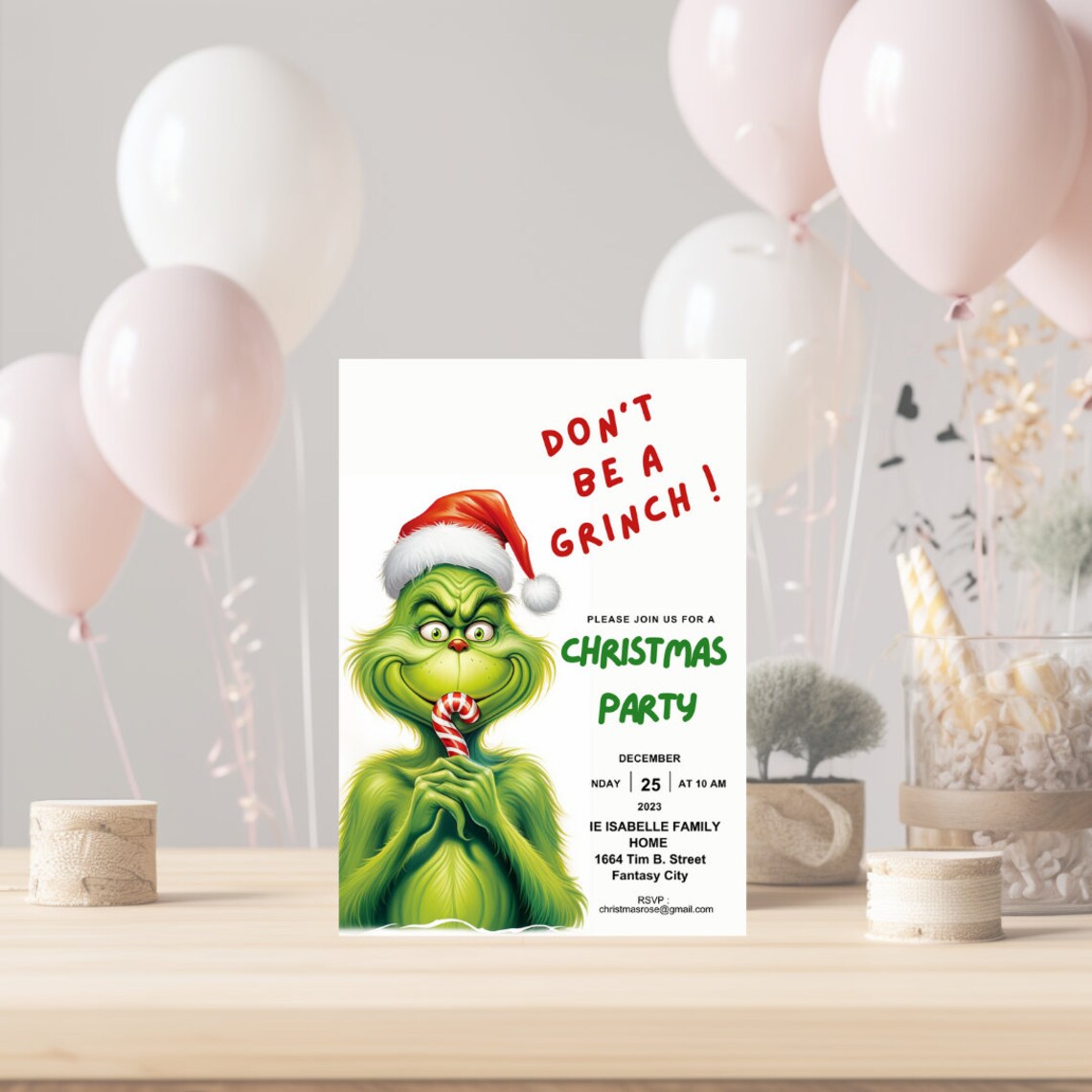Don't Be a Grinch, Christmas Party Invitation, Christmas Invitate ...