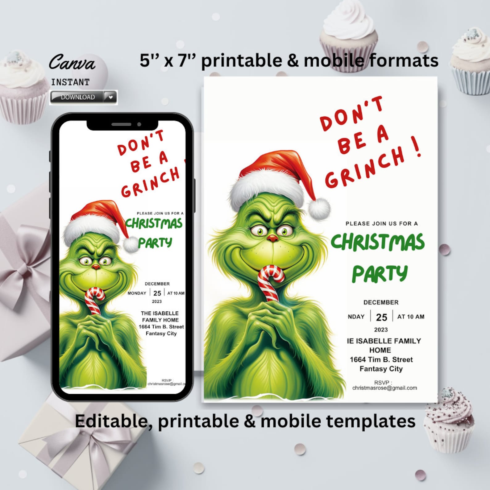 Don't Be a Grinch, Christmas Party Invitation, Christmas Invitate ...
