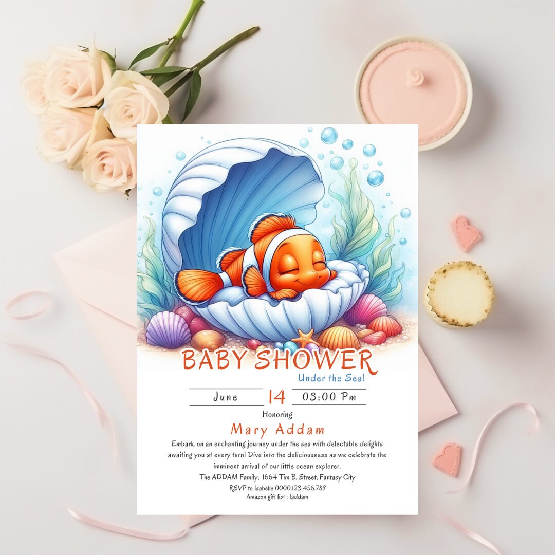 Editable Nemo Baby Shower Invitation Template, Finding Nemo Invite, Sea ...
