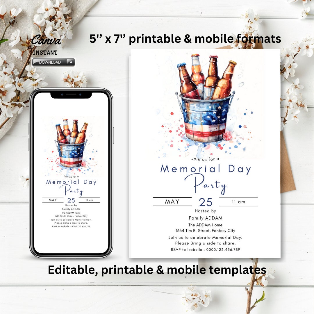 Editable Memorial Day Party Invitation Template, Memorial Day Invite ...
