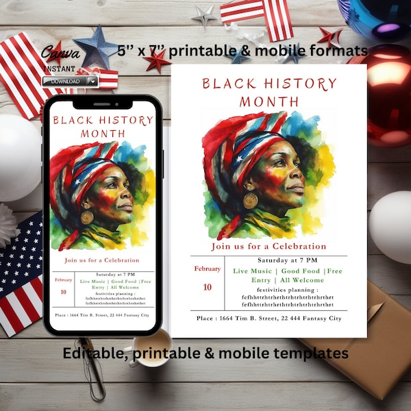 Editable Black History Month Invitation Party | Celebration Event Flyer | Digital Invite, Editable Template Instant Download | Holidays us