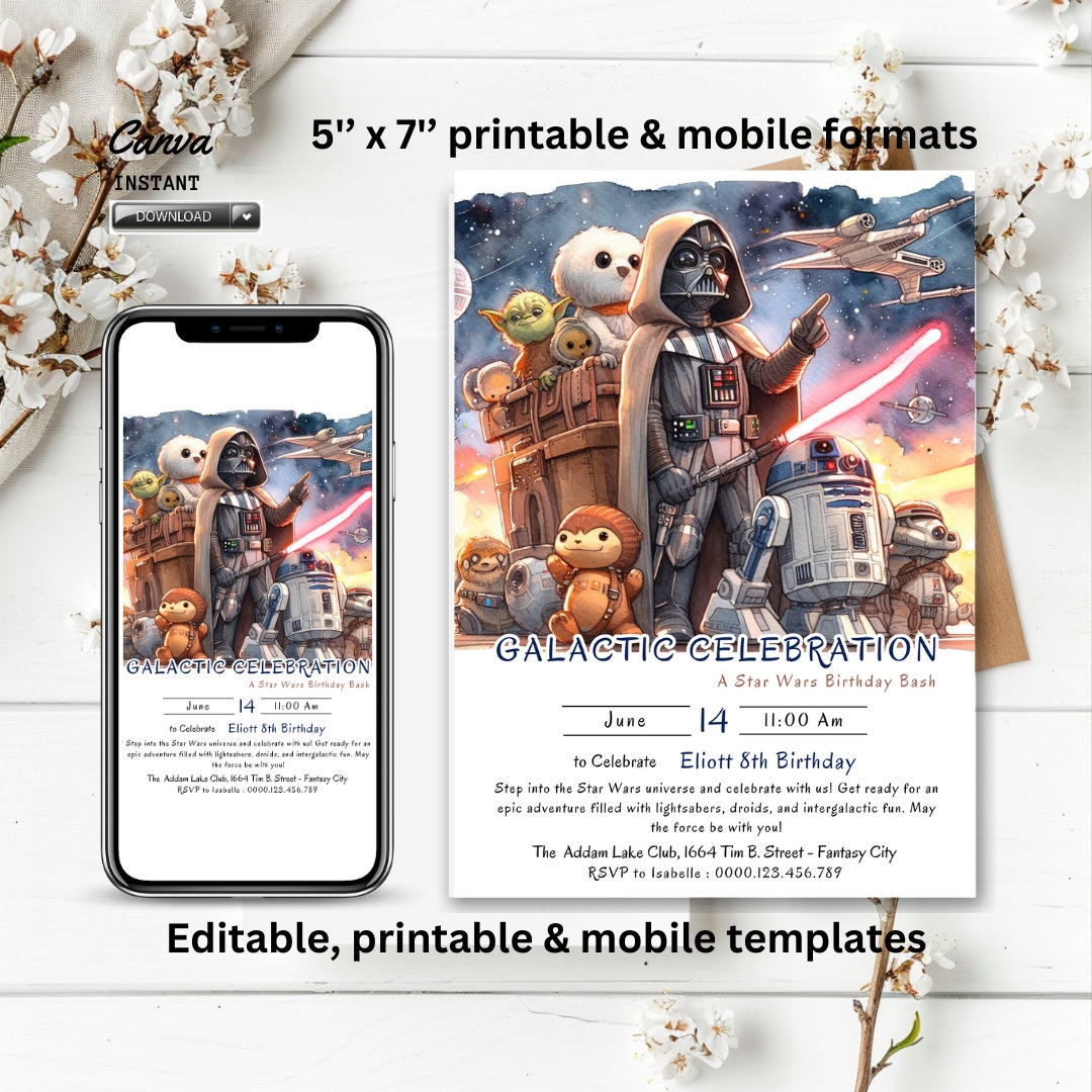 Editable Star Wars Invitation Template, Darth Vader Birthday, Galactic Editable Star Wars Invitation Template, Darth Vader Birthday, Galactic