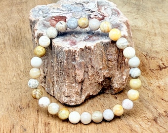 Pulsera de coral fósil con cuentas de piedras preciosas - Pulseras elásticas de cristales naturales - Joyas de cristal calmantes y curativas