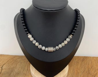 Collar de jaspe Picasso y turmalina negra – Collar de cuentas de piedra natural para hombre