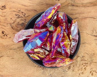 Rough Red Aura Crystal Point - Rainbow Aura Quartz Point - Gemstone Aura Stone - Wholesale Bulk Crystals