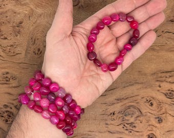 Natural Pink Agate Tumbled  Bracelet Gemstone - Crystals Stretchy Bracelets - Crystal Jewelry - Energy Healing - Handmade Jewelry