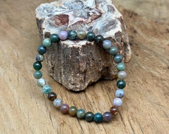 Moss Agate Bracelet Gemstone Beads - Natural Crystals Stretchy Bracelets - Calming & Healing Crystal Jewelry