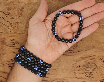 Evil Eye Obsidian Bracelet Gemstone Beads - Natural Crystals Stretchy Bracelets - Beads Bracelets - Chakra Healing - Bulk Lots