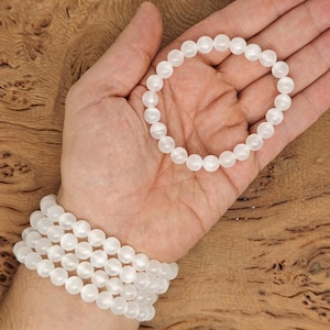 Selenite Bracelet Gemstone Beads - Natural Crystals Stretchy Bracelets - Beads Bracelets - Chakra Healing - Bulk Lots