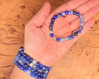 Dunkelblau Achat Armband Edelstein Perlen - Natürliche Kristalle Dehnbare Armbänder - Perlen Armbänder - Chakra Heilung - Groß Lots