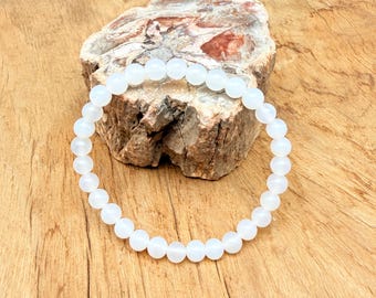 Pulsera de ágata blanca con cuentas de piedras preciosas - Pulseras elásticas de cristales naturales - Joyas de cristal calmantes y curativas