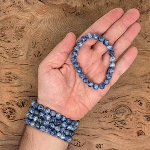 Blue Spot Jasper Bracelet: Natural Gemstone Beads, Chakra Healing