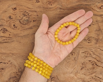 Braccialetto Occhio di Gatto Giallo Perline di Pietre Preziose - Braccialetti Elastici con Cristalli Naturali - Braccialetti di Perline - Guarigione dei Chakra - Lotti all'ingrosso