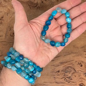 Natural Blue Agate Tumbled  Bracelet Gemstone - Crystals Stretchy Bracelets - Crystal Jewelry - Energy Healing - Handmade Jewelry