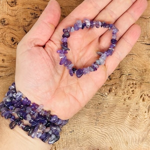 Amethyst Bracelet Gemstone Chips - Natural Crystals Stretchy Bracelets - Chip Bracelets - Chakra Healing Crystal Chip - Bulk Bracelets