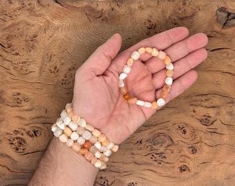 Pulsera de calcita naranja natural pulida con piedras preciosas - Pulseras elásticas de cristales - Joyas de cristal - Sanación energética - Joyas hechas a mano
