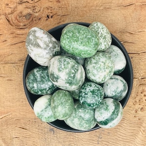 Qinghai Tumbled Stone - Green Dot Jade Chinese Green Jade - Meditation Stones - Healing Crystals