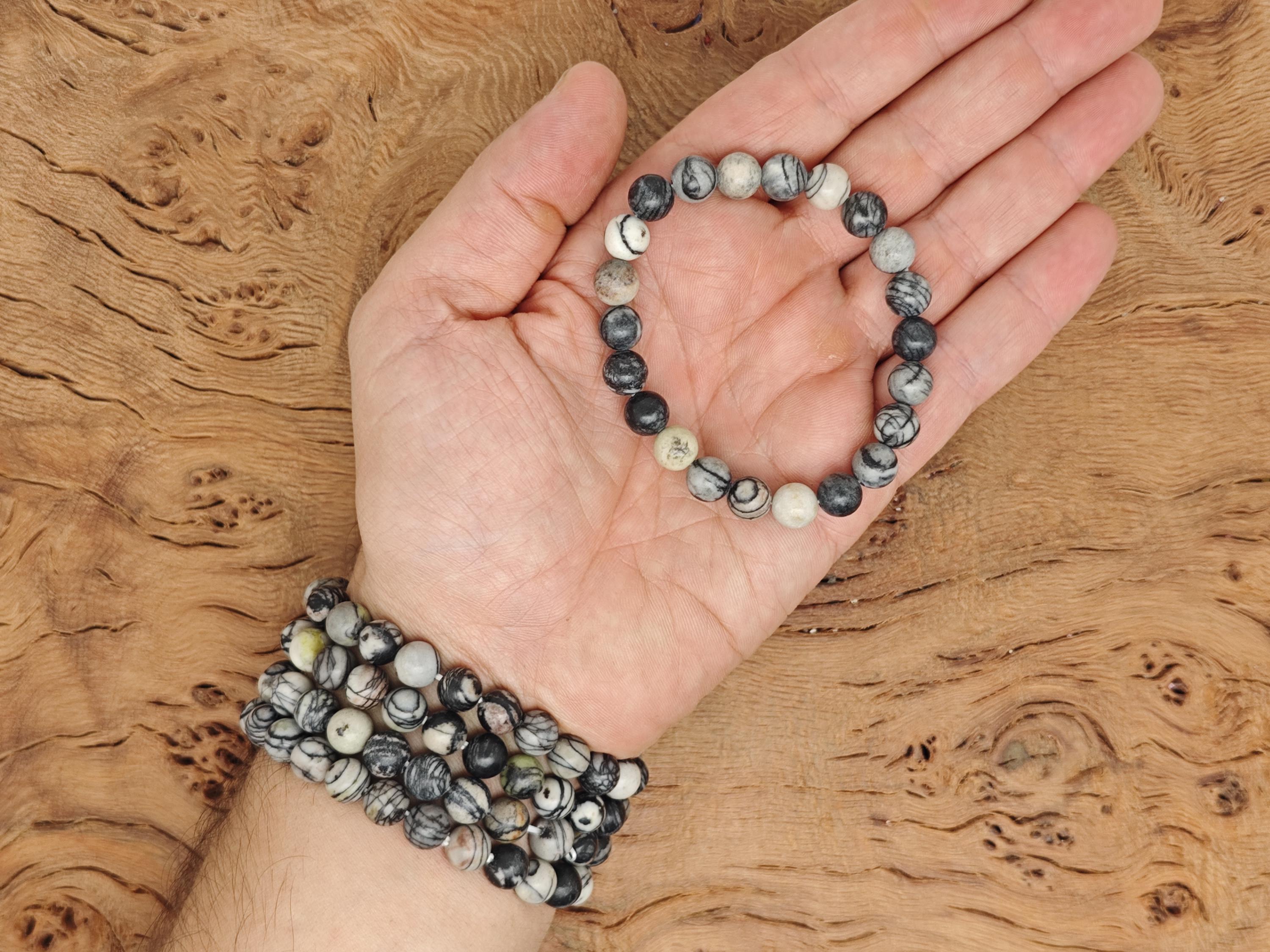 Spiderweb Jasper Bracelet Gemstone Beads - Natural Black Network Crystals Stretchy Bracelets - Beads Bracelets - Chakra Healing - Bulk Lots