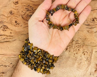 Tigerauge Armband Edelstein Chips - Natur Kristalle Dehnbare Armbänder - Chip Armbänder - Chakra Heilung Kristall Chip - Masse Armbänder