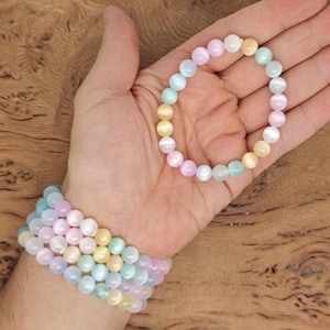 Aura Selenite Bracelet Gemstone Beads - Natural Crystals Stretchy Bracelets - Beads Bracelets - Chakra Healing - Bulk Lots