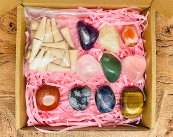 Beginners Crystal Kit - Chakra Protection Healing Set - Crystal Starter Set - Tumbled Chakra Stones -  11 Pcs In Box