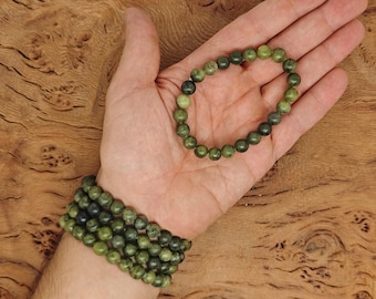 Pulsera de jade nefrita con cuentas de piedras preciosas - Pulseras elásticas de cristales de jade verde natural - Pulseras de cuentas - Curación de chakras - Lotes al por mayor