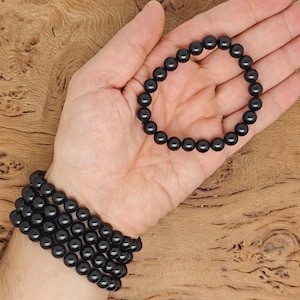 Black Tourmaline Bracelet Gemstone Beads - Natural Crystals Stretchy Bracelets - Beads Bracelets - Chakra Healing