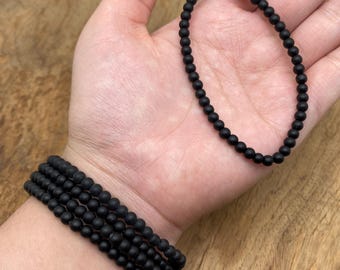Pulsera de turmalina negra con cuentas de piedras preciosas - Pulseras elásticas de cristales naturales - Joyería de cristal relajante y curativa - 4 mm
