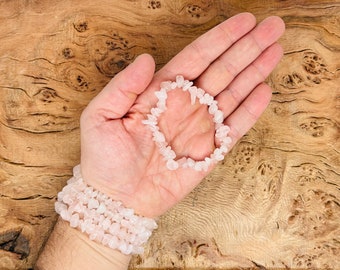 Pulsera de cuarzo rosa con chips de piedras preciosas - Pulseras elásticas de cristales naturales - Pulseras con chips - Pulseras con chips de cristal curativo de chakras