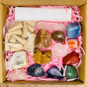 Kit de guérison par les cristaux - Ensemble de cristaux nettoyants - 7 cristaux roulés pour chakras - Pierres naturelles - Coffret de 15 pièces