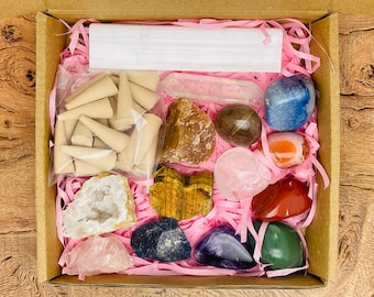 Crystal Healing Kit - Cleansing Crystal Set - 7 Chakra Tumbled Crystals - Natural Stones - 15 Pc Box Set