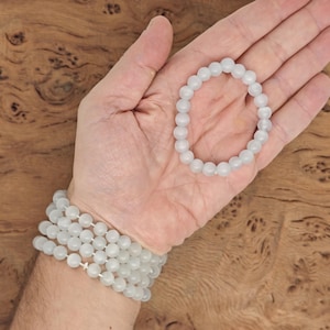 White Cats Eye Bracelet Gemstone Beads - Natural Crystals Stretchy Bracelets - Beads Bracelets - Chakra Healing - Bulk Lots
