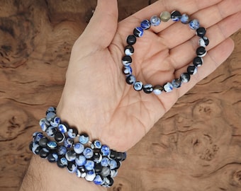 Blue Orca Agate Bracelet: Natural Crystal Gemstone Beads, Chakra Healing