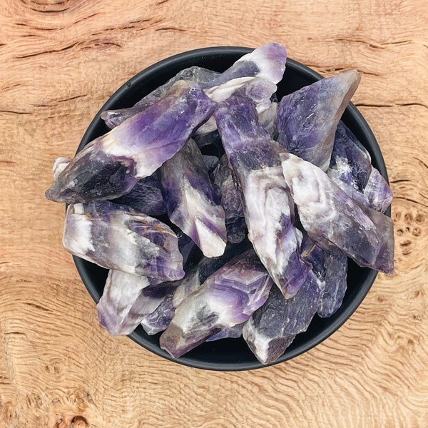 Chevron Amethyst Rough Stone - Bulk Raw Amethyst Crystal - Purple & White Amethyst Stone - Tumbling Rough - Healing Stone