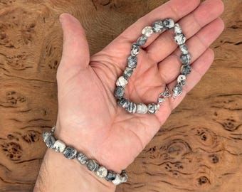 Pulsera de jaspe Picasso natural en forma de piedra pulida - Pulseras de cristales naturales - Joyas de cristal - Curación energética - Joyas hechas a mano