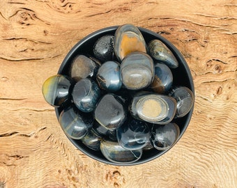 Blue Tiger Eye Tumbled Stone - Tumbled Hawk Eye Crystal - Polished Tigers Eye Gemstone - Jewelry Making - Craft Supplies
