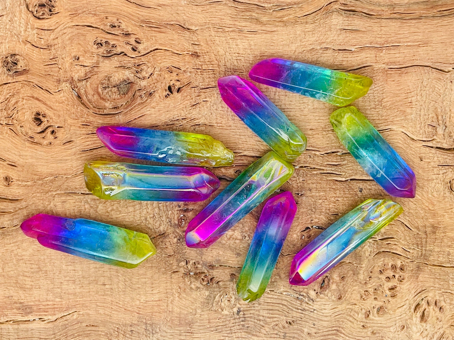 Multicolor Aura Crystal Point Rainbow Aura Quartz Point Gemstone