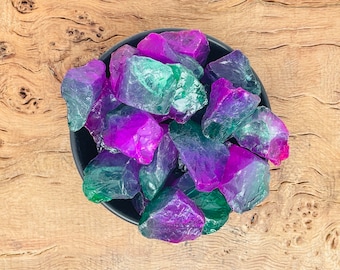 レインボーオーラクォーツ - 青、黄、ピンク色のオーラクォーツ - 生の