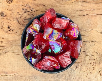 Cristal de cuarzo aura rojo en bruto: piedra preciosa aura (2-4 cm)