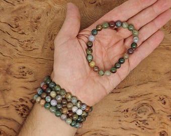 Moss Agate Bracelet Gemstone Beads - Natural Crystals Stretchy Bracelets - Beads Bracelets - Chakra Healing - Bulk Lots