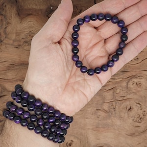 Purple Tiger Eye Bracelet Gemstone Beads - Natural Crystals Stretchy Bracelets - Beads Bracelets - Chakra Healing - Bulk Lots