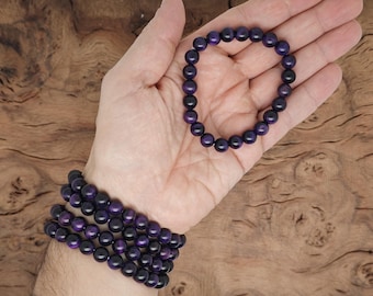 Purple Tiger Eye Bracelet Gemstone Beads - Natural Crystals Stretchy Bracelets - Beads Bracelets - Chakra Healing - Bulk Lots