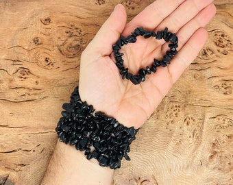 Obsidian Armband Edelstein Chips - Natürliche Kristalle Dehnbare Armbänder - Chip Armbänder - Chakra Heilung Kristall Chip - Bulk Armbänder