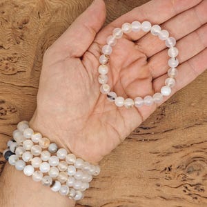 White Agate Bracelet Gemstone Beads - Natural Crystals Stretchy Bracelets - Beads Bracelets - Chakra Healing - Bulk Lots