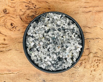 Black Tourmalinated Quartz Crystal Chips - Roller Bottle Chips - Semi Tumbled Stone - Mini Bottle Crystal - Bulk Crystal Chips - 3-5mm